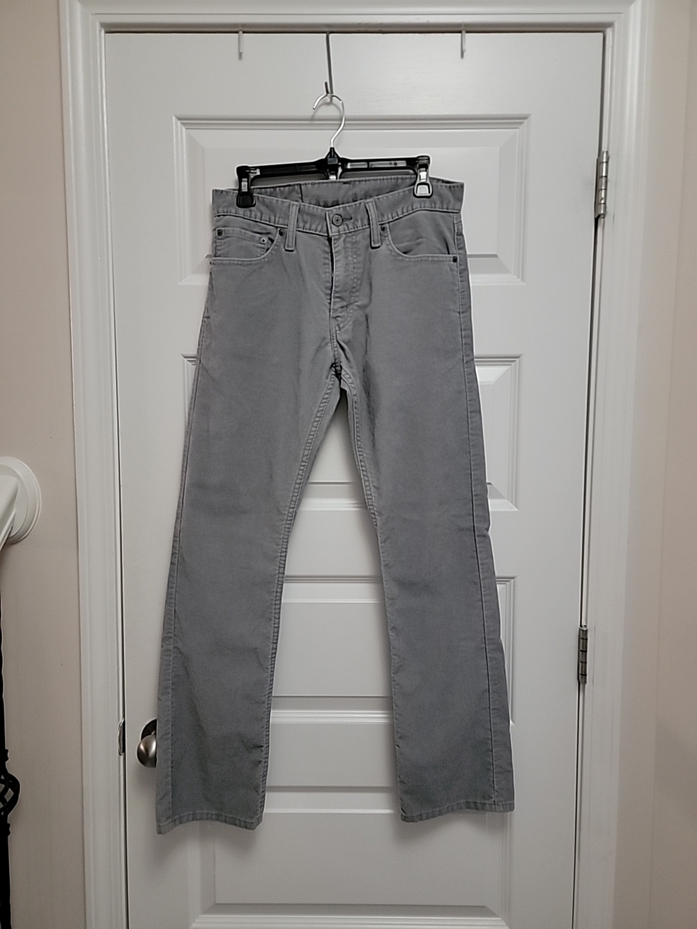Levis 514 Corduroy Black Leather Patch Pants Mens 29x30 Gray Cotton Straight